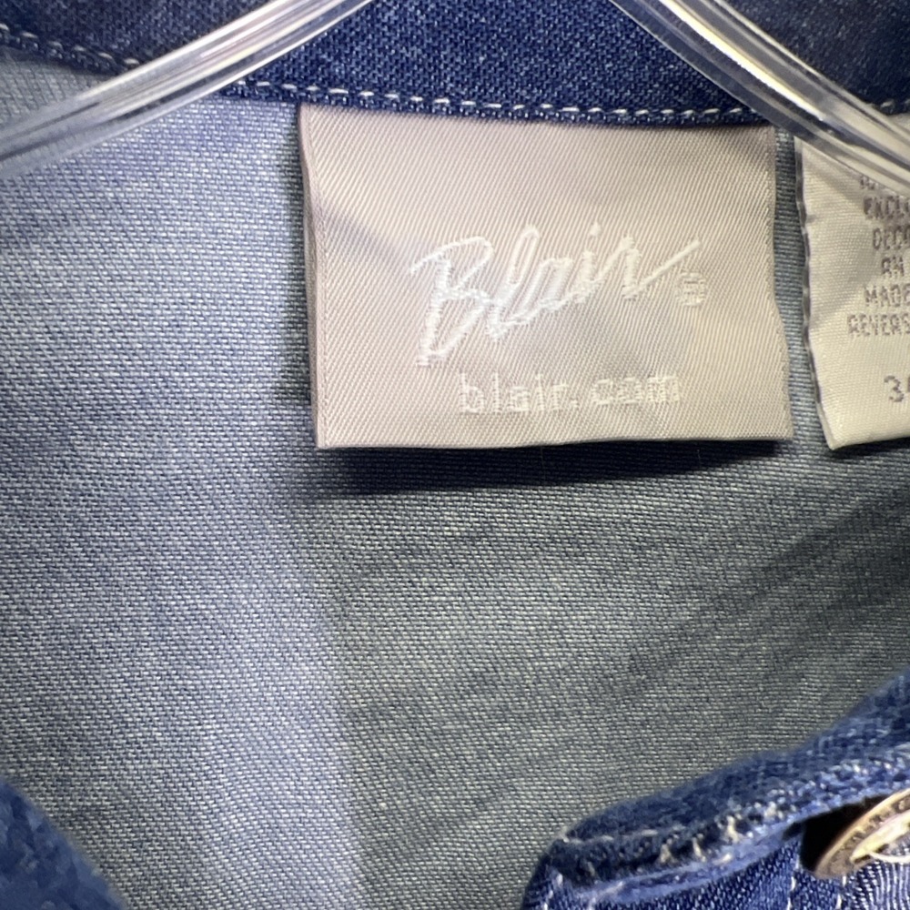 VTG Blair Embroidered Denim L/S Shirt Dog Lover Patchwork Women's Medium Y2K - Picture 7 of 9